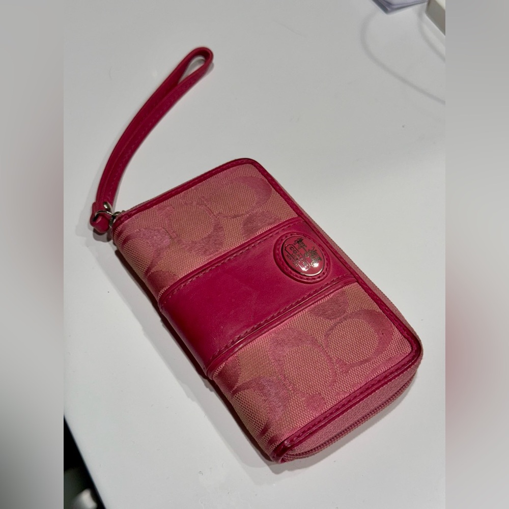 Coach Pink Monogram Wallet Wristlet Leather